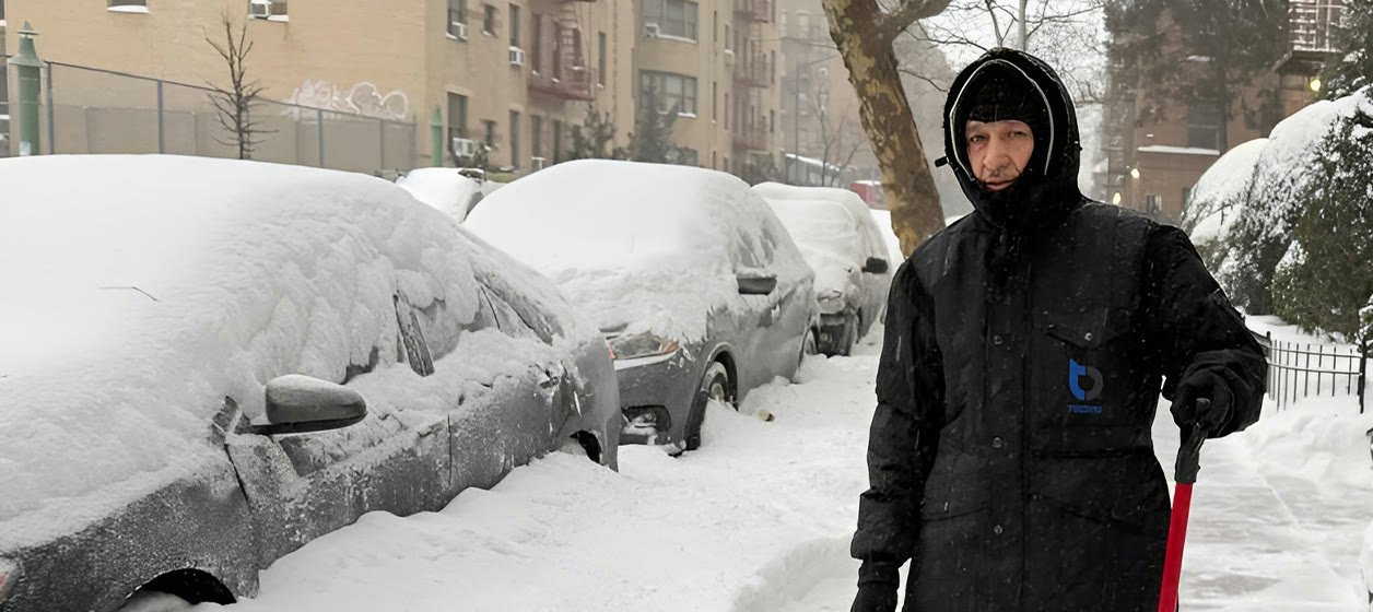 Tecbro-clad crew working through a New York snowstorm